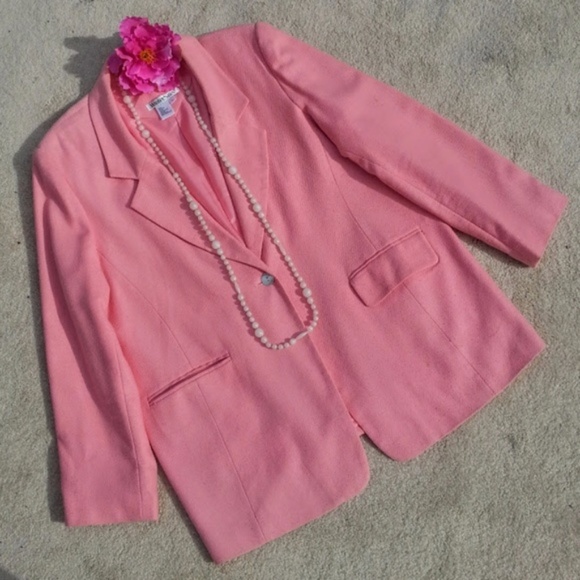 WinterSilks Light Salmon/Coral-colored Raw Silk Blazer Jacket sz LG - Picture 2 of 5